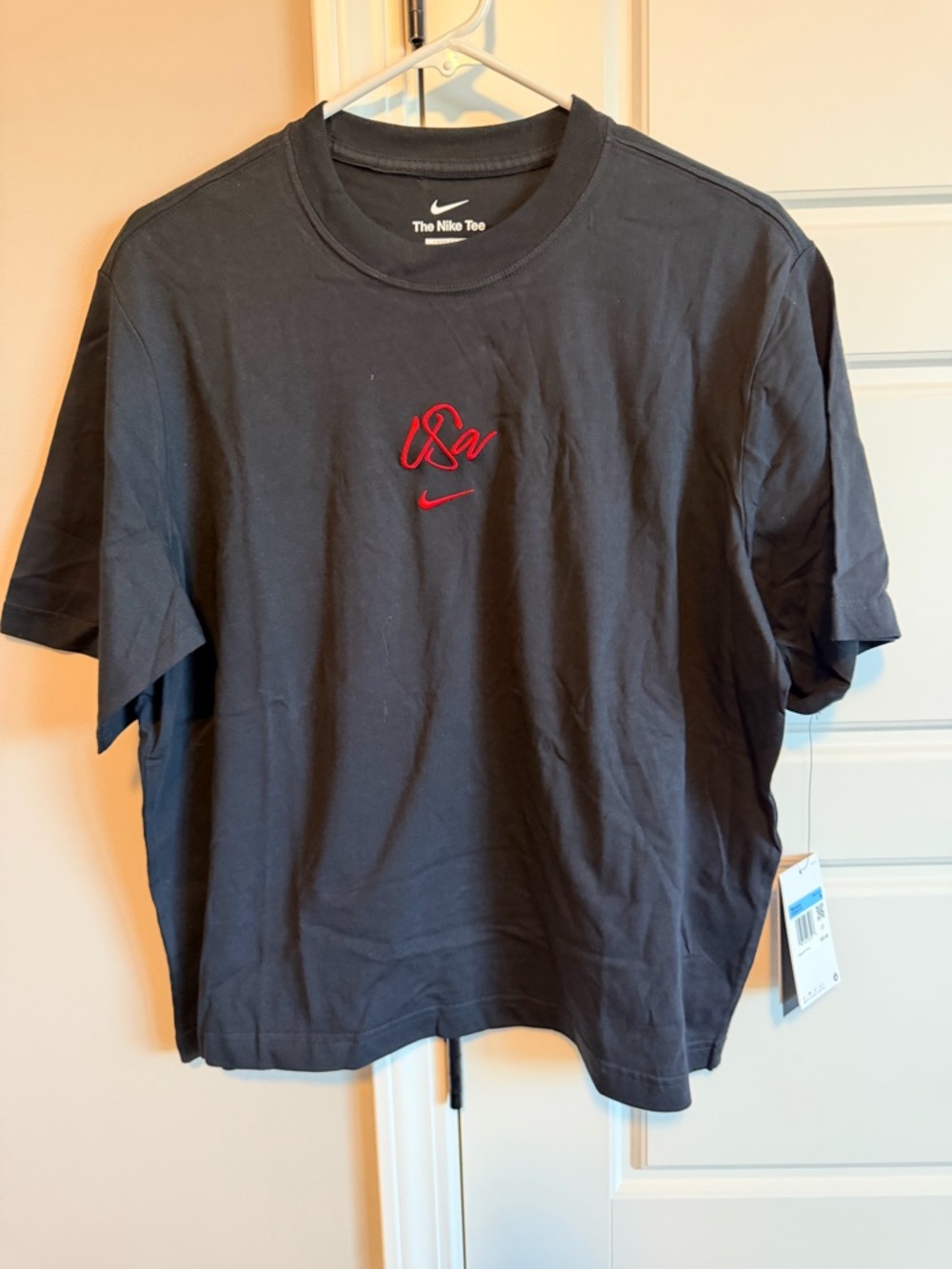 Nike womens Black Tee with Red Script Logo